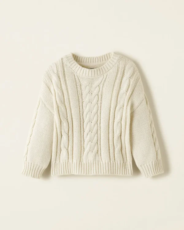 Best Roots Baby Cable Crew Sweater BIRCH WHITE