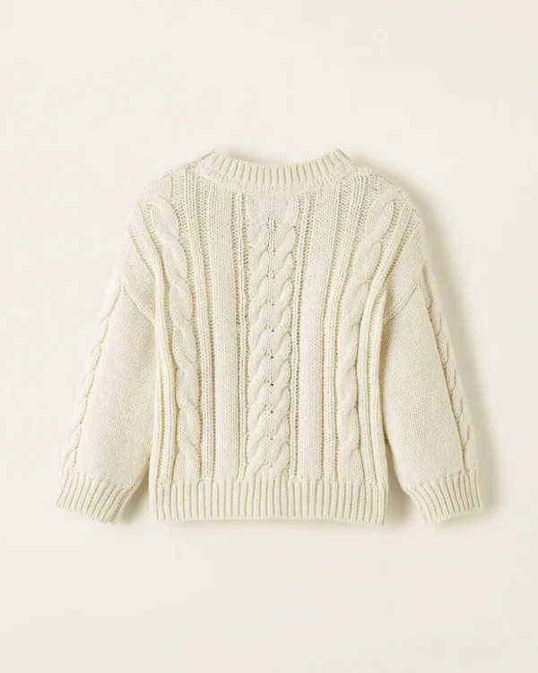 Best Roots Baby Cable Crew Sweater BIRCH WHITE