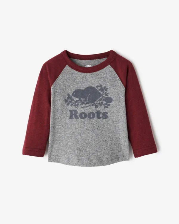 Cheap Roots Baby Organic Cooper Baseball T-Shirt CHERRY COLA PEPPER