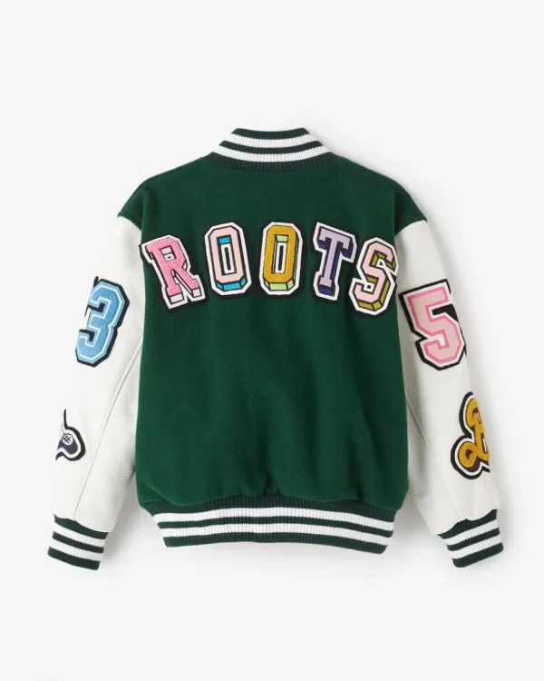 Shop Roots Barbie™ X Kids 65 Varsity Jacket PINE GROVE