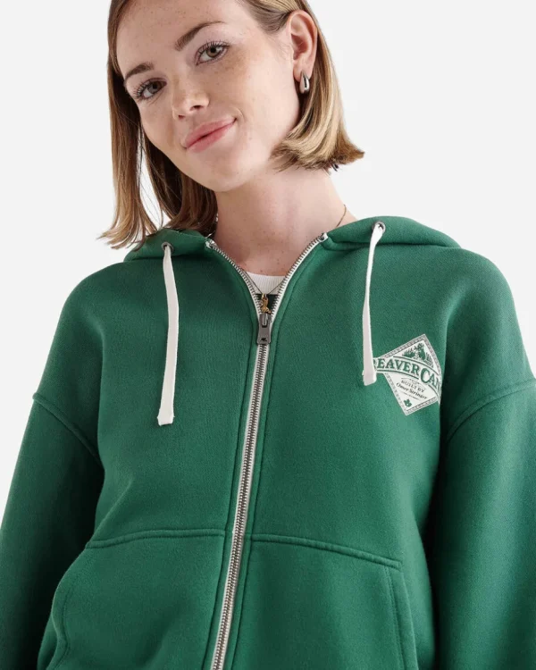 Clearance Roots Beaver Canoe Full Zip Hoodie FOREST GREEN