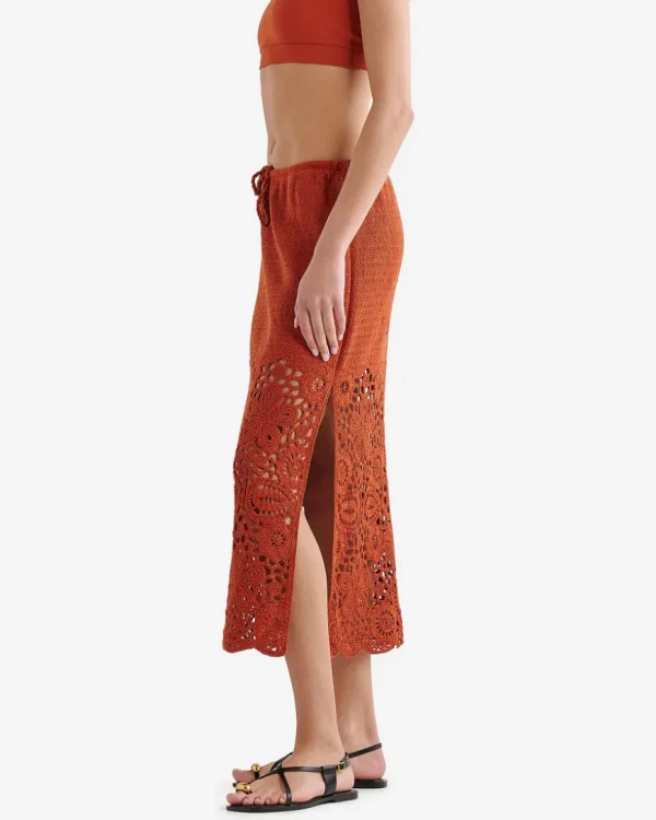 Store Roots Canyon Crochet Midi Skirt DEEP REDWOOD