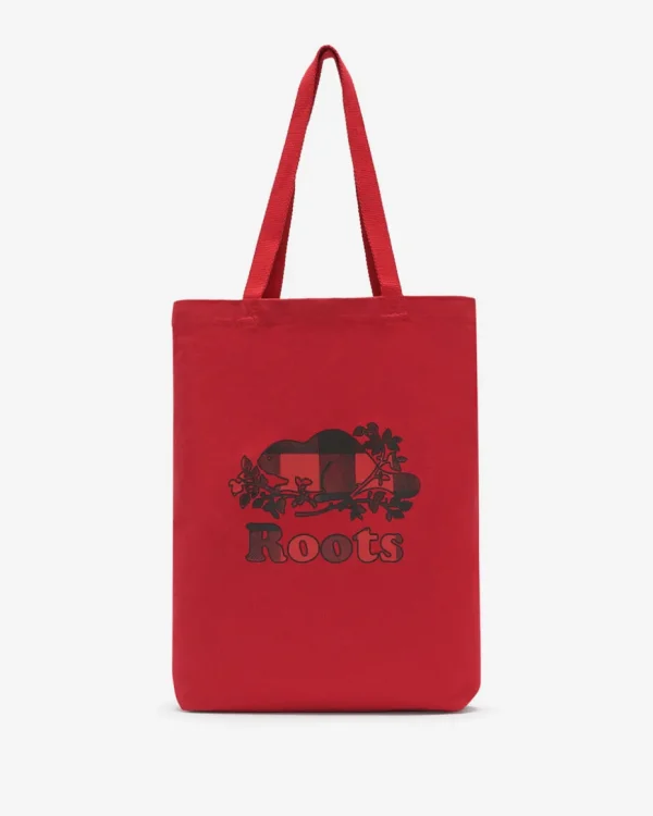 Best Sale Roots Cooper Plaid Tote CABIN RED