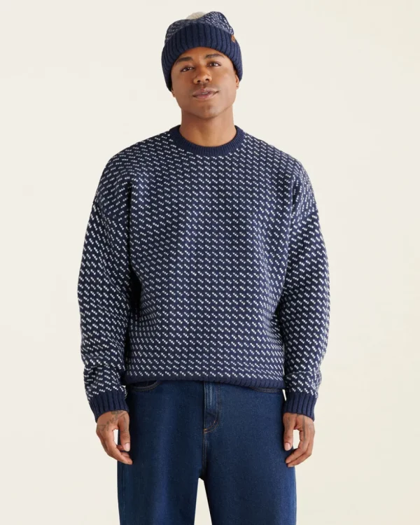 Discount Roots Falling Snow Oversized Crew NAVY