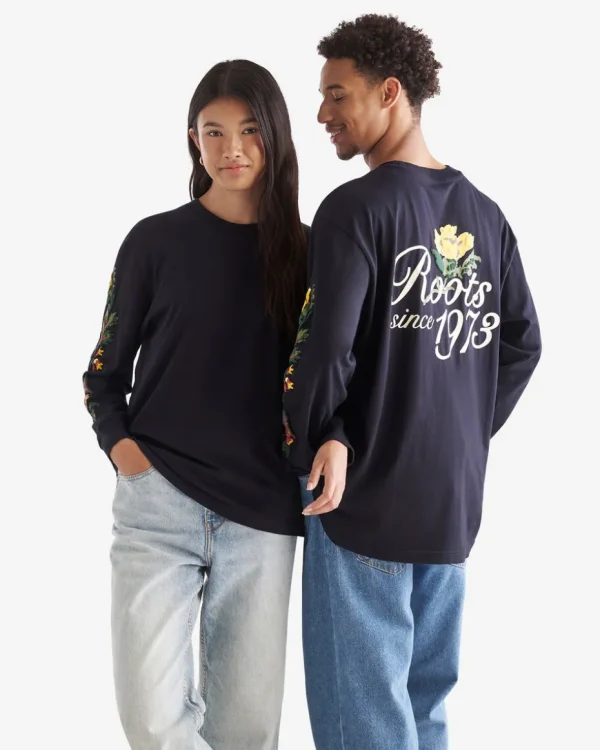 Clearance Roots Floral Long Sleeve T-Shirt BLACK