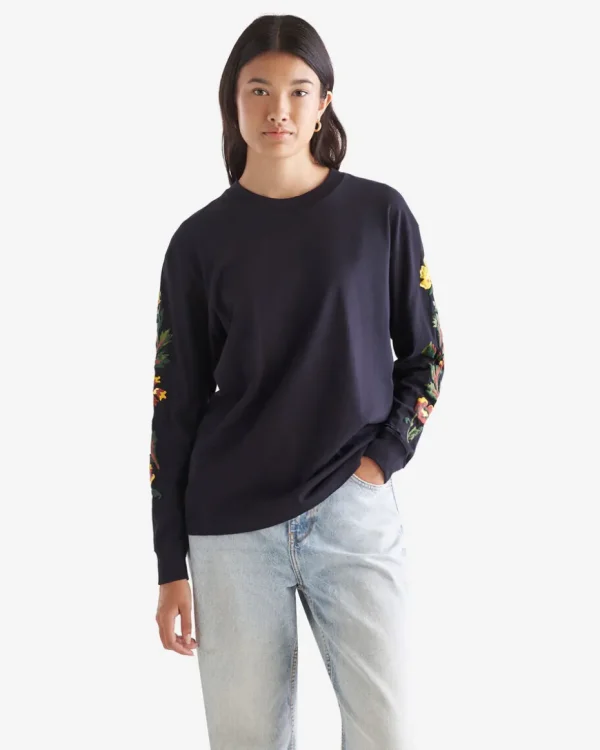 Clearance Roots Floral Long Sleeve T-Shirt BLACK