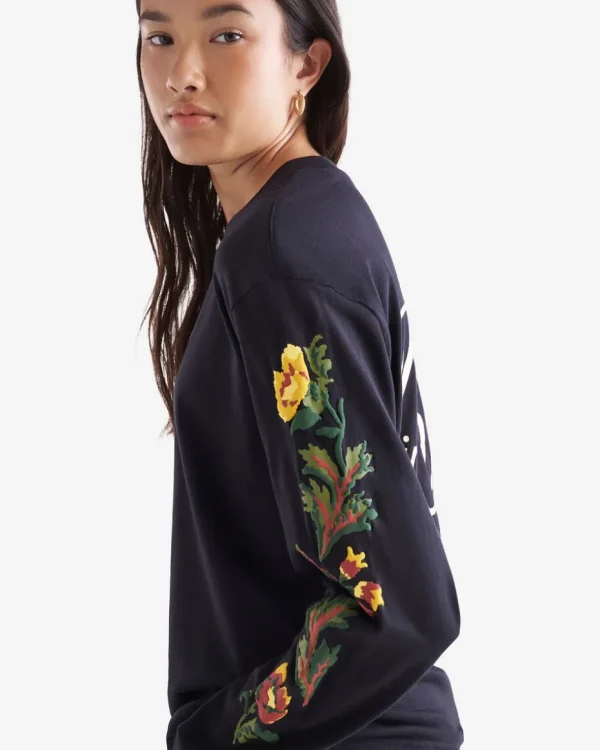 Clearance Roots Floral Long Sleeve T-Shirt BLACK