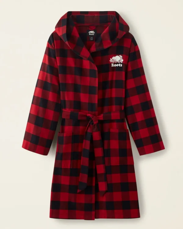 New Roots Gender Free Park Plaid Hooded Robe CABIN RED