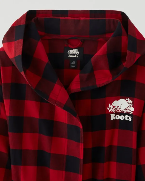 New Roots Gender Free Park Plaid Hooded Robe CABIN RED