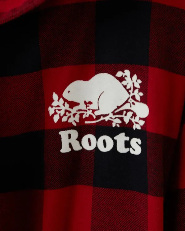 New Roots Gender Free Park Plaid Hooded Robe CABIN RED