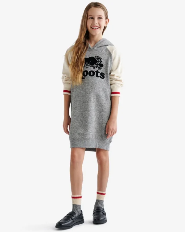 Outlet Roots Girls Cabin Hoodie Dress GREY OAT PEPPER