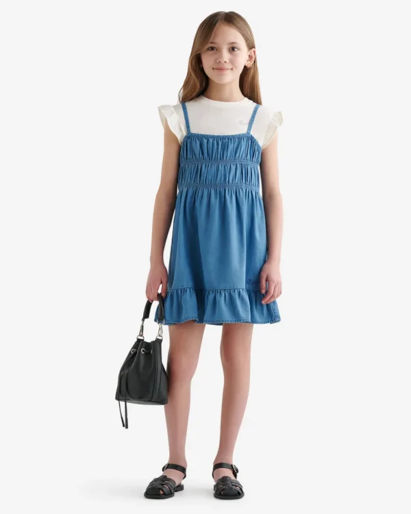 Fashion Roots Girls Chambray Tiered Dress WASHED INDIGO