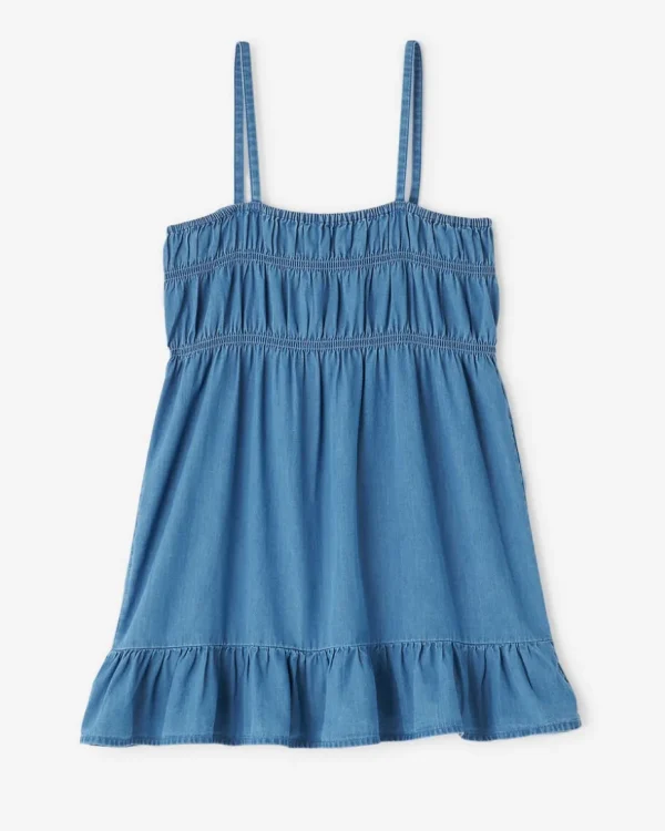 Fashion Roots Girls Chambray Tiered Dress WASHED INDIGO