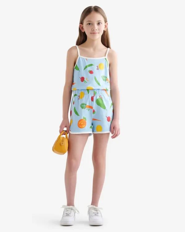 Discount Roots Girls Garden Print Romper CLEAR SKY BLUE