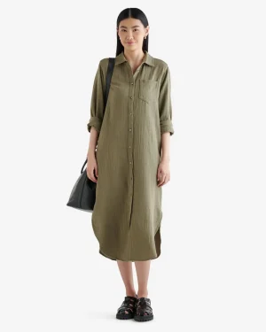 Online Roots Isla Cotton Gauze Shirt Dress DEEP LICHEN GREEN