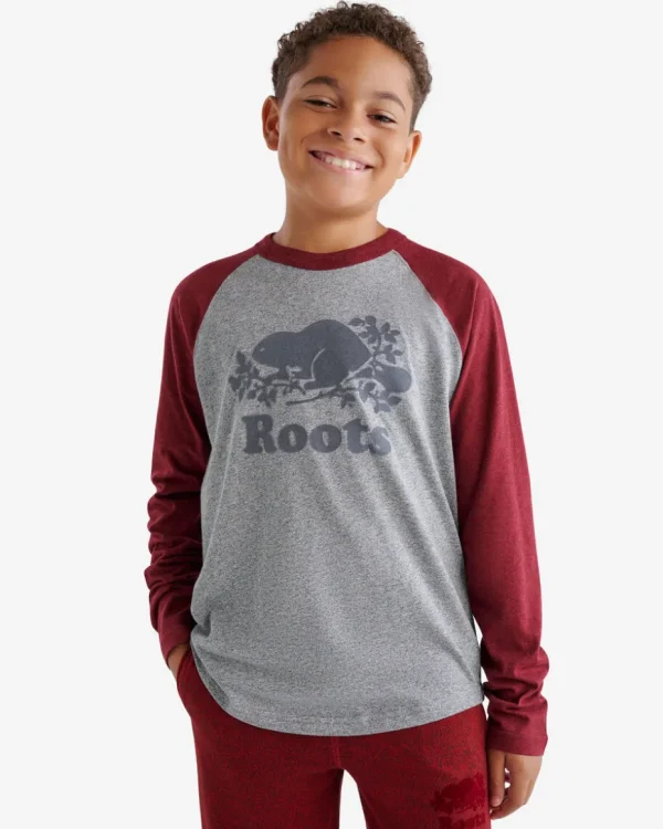 Sale Roots Kids Organic Cooper Baseball T-Shirt CHERRY COLA PEPPER