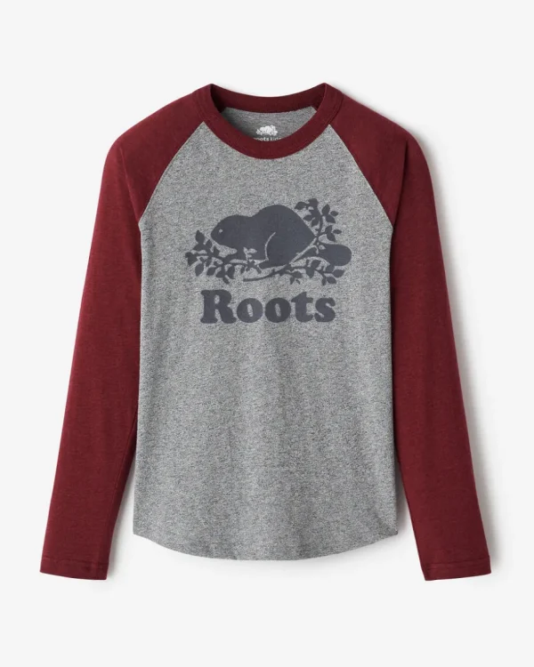 Sale Roots Kids Organic Cooper Baseball T-Shirt CHERRY COLA PEPPER