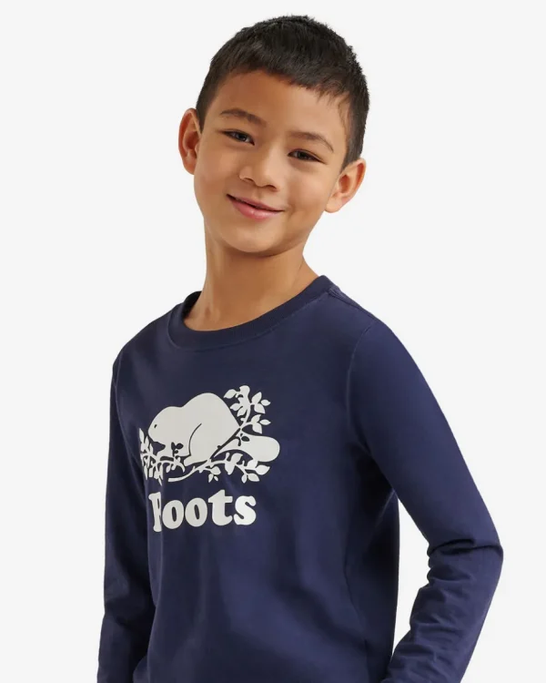 Flash Sale Roots Kids Organic Original Cooper Beaver T-Shirt NAVY BLAZER