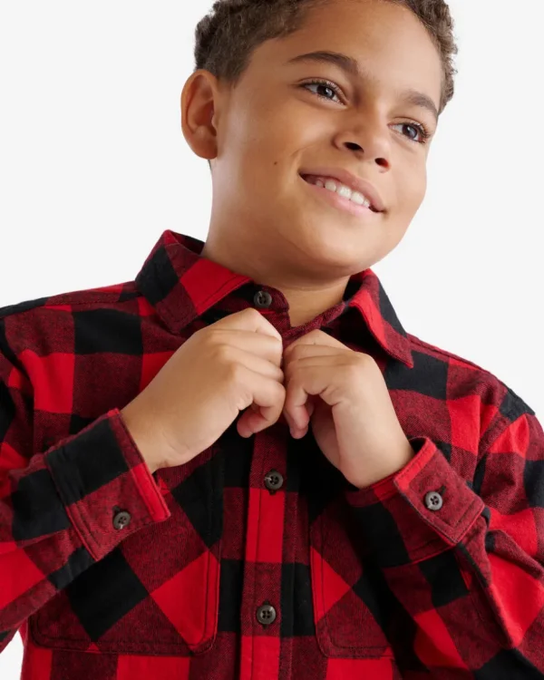 Clearance Roots Kids Park Plaid Shirt CABIN RED