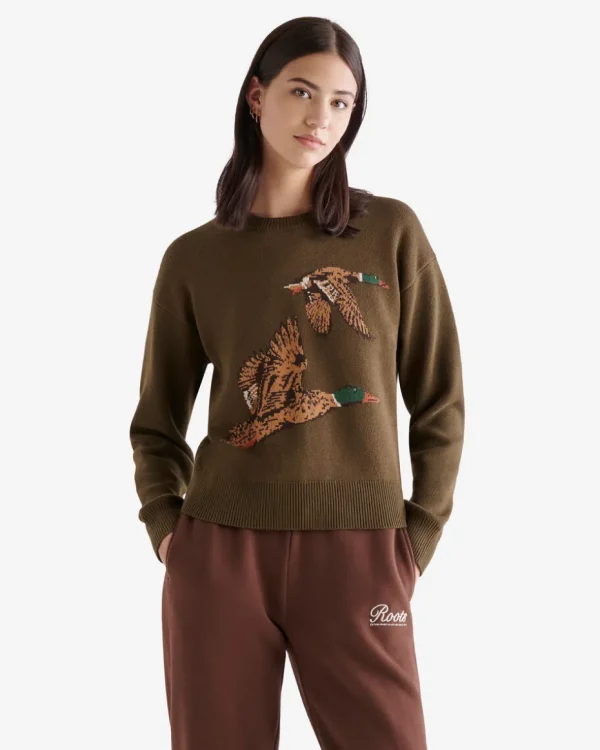 Discount Roots Marshland Crew Neck Sweater DEEP OLIVE