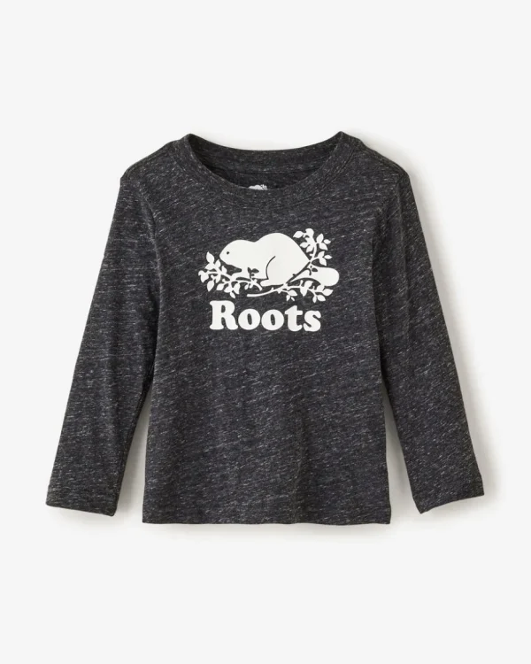 Clearance Roots Toddler Organic Original Cooper Beaver T-Shirt BLACK PEPPER