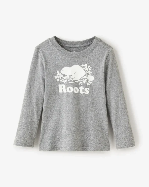 Sale Roots Toddler Organic Original Cooper Beaver T-Shirt SALT & PEPPER