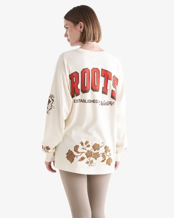 Shop Roots Womens Outdoor Guild Long Sleeve T-Shirt SNOWDRIFT WHITE